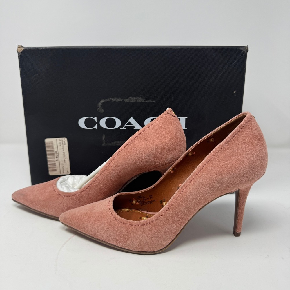 Coach Womens Waverly Pump Size 6B Pink Suede Floral Insole Preowned G1808